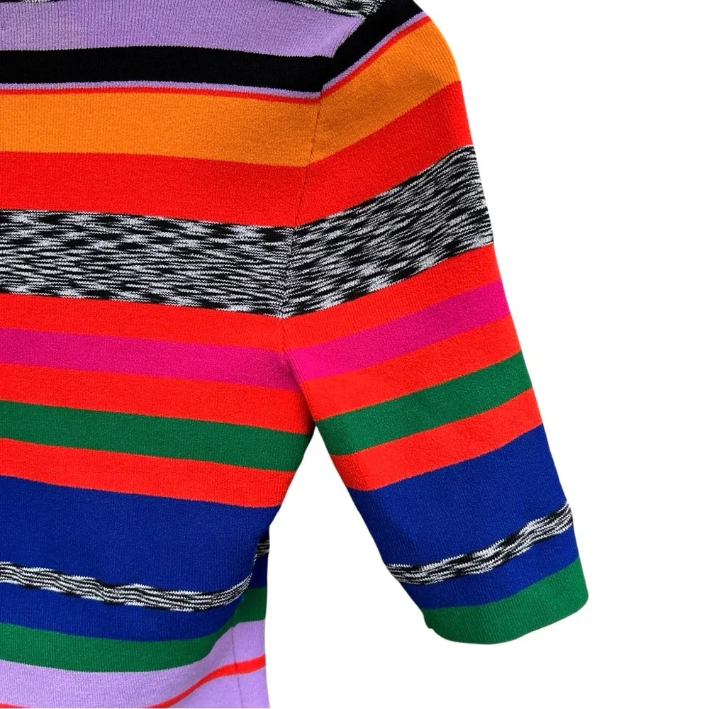 MILLY Rainbow Stripe Square Neck Knit Top ASO Ali Fisher Preppy Academia Sporty - Picture 11 of 17